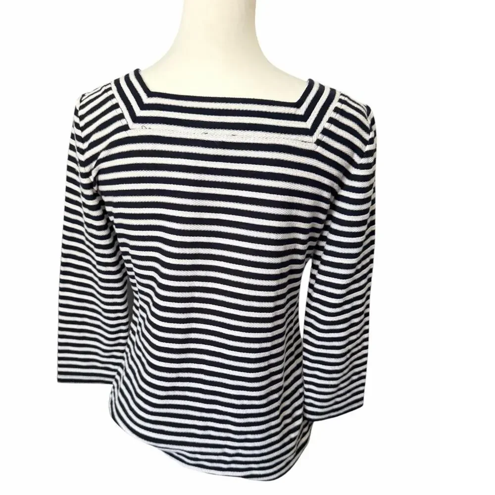 Talbots Women's 3/4 Sleeve top Blue and White XS - Picture 3 of 4